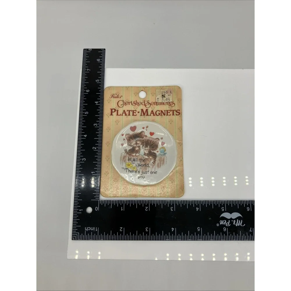 Vtg. Cherished Sentiments Plate Fridge‎ Magnet Cats Love Hearts Kitschy NOS